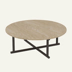 Modern Round Travertine Coffee Table Set with Wooden Legs