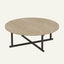 Modern Round Travertine Coffee Table Set with Wooden Legs