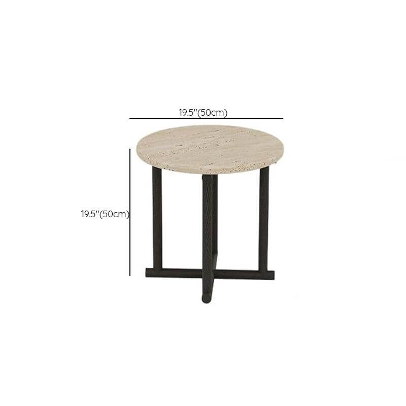 Modern Round Travertine Coffee Table Set with Wooden Legs Dimensions