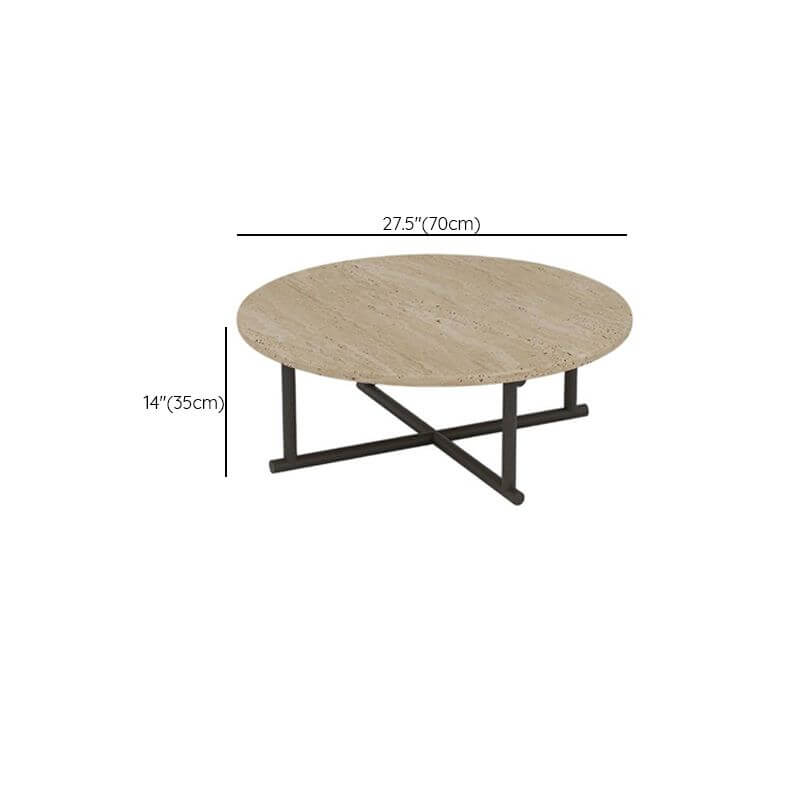 Modern Round Travertine Coffee Table Set with Wooden Legs Dimensions