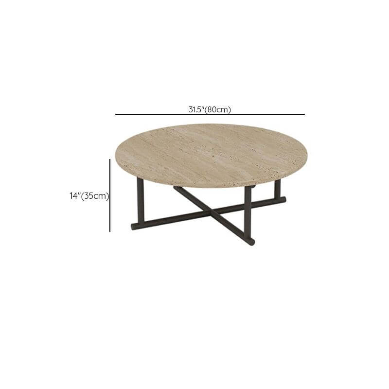 Modern Round Travertine Coffee Table Set with Wooden Legs Dimensions