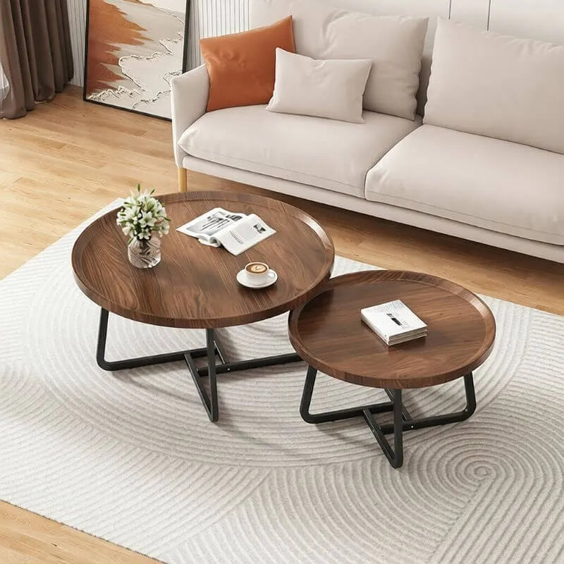 Modern Round Tray-Top Coffee Tables with Steel Base
