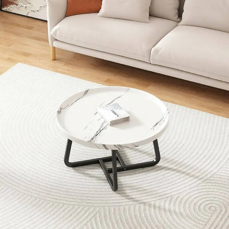 Modern Round Tray-Top Coffee Tables with Steel Base