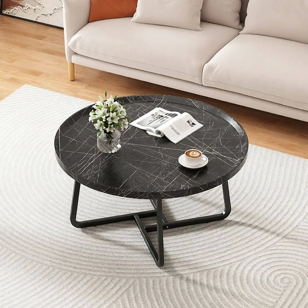 Modern Round Tray-Top Coffee Tables with Steel Base