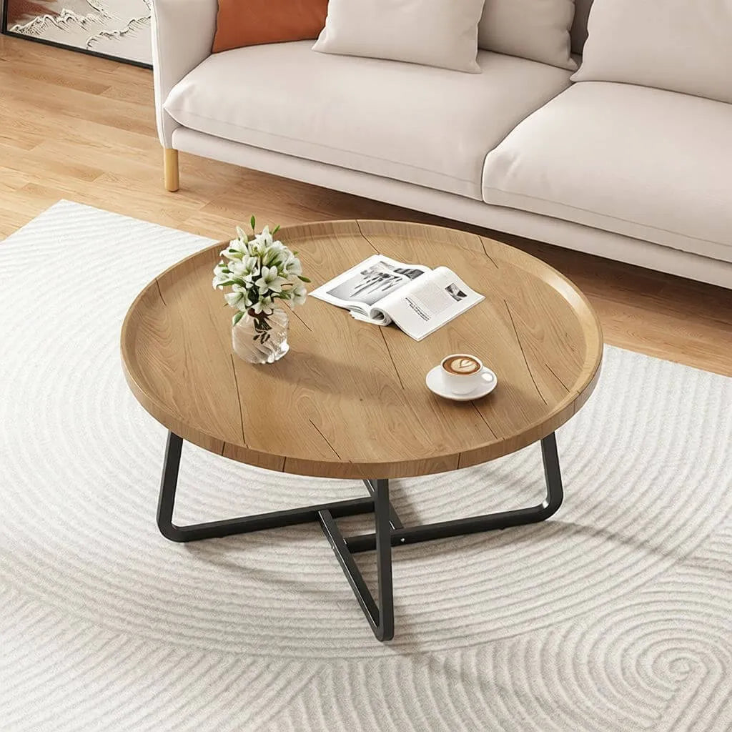 Modern Round Tray-Top Coffee Tables with Steel Base