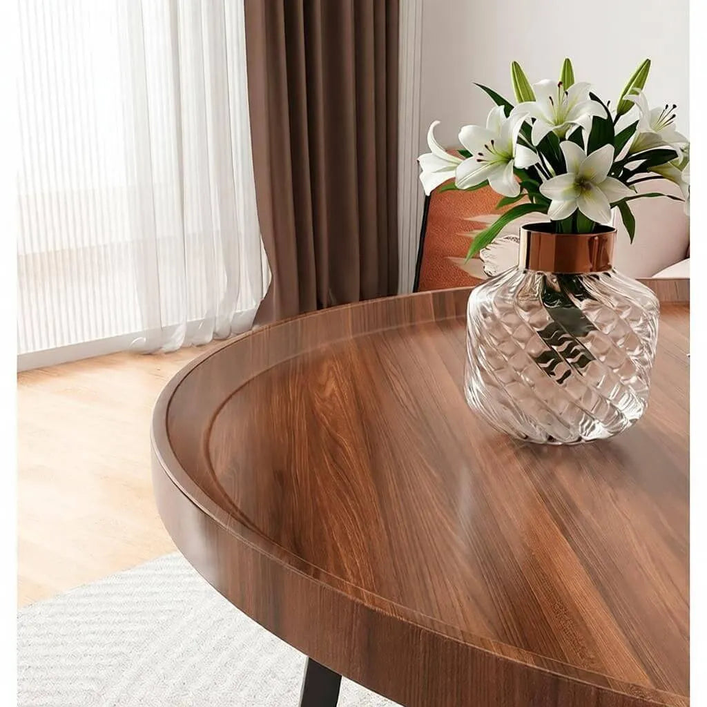 Modern Round Tray-Top Coffee Tables with Steel Base