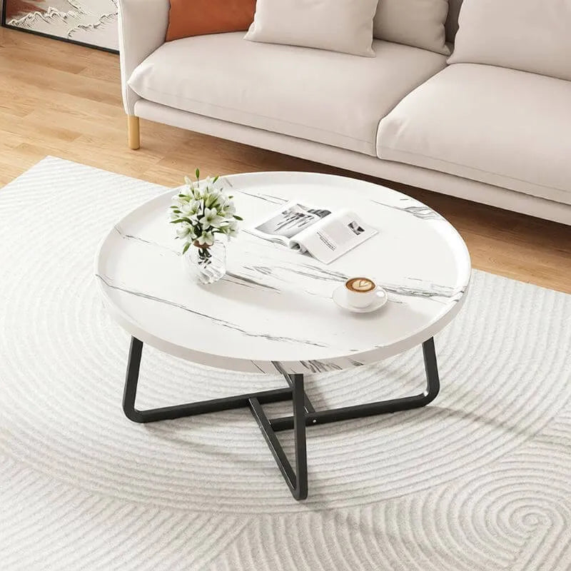 Modern Round Tray-Top Coffee Tables with Steel Base