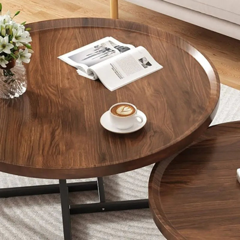Modern Round Tray-Top Coffee Tables with Steel Base