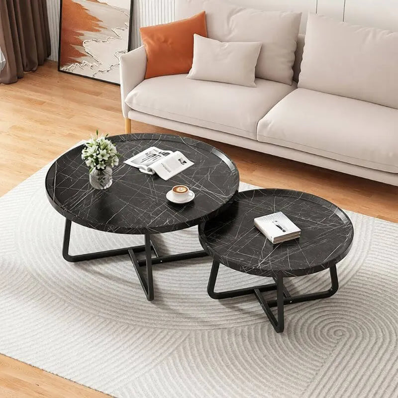 Modern Round Tray-Top Coffee Tables with Steel Base
