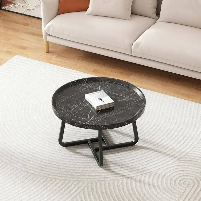 Modern Round Tray-Top Coffee Tables with Steel Base