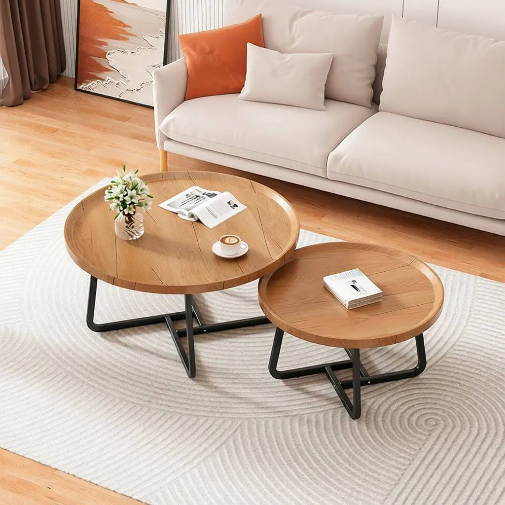 Modern Round Tray-Top Coffee Tables with Steel Base