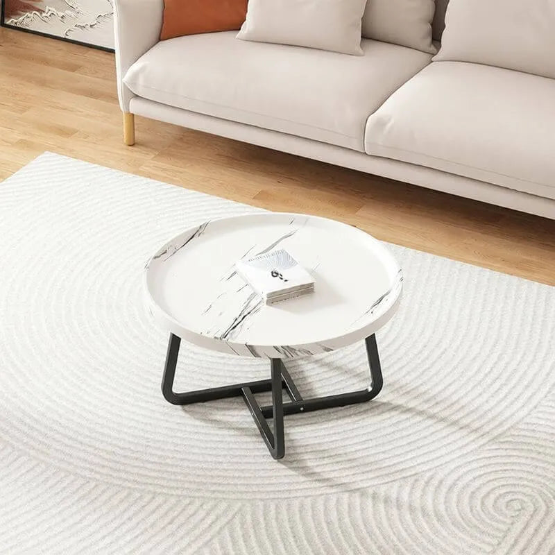 Modern Round Tray-Top Coffee Tables with Steel Base