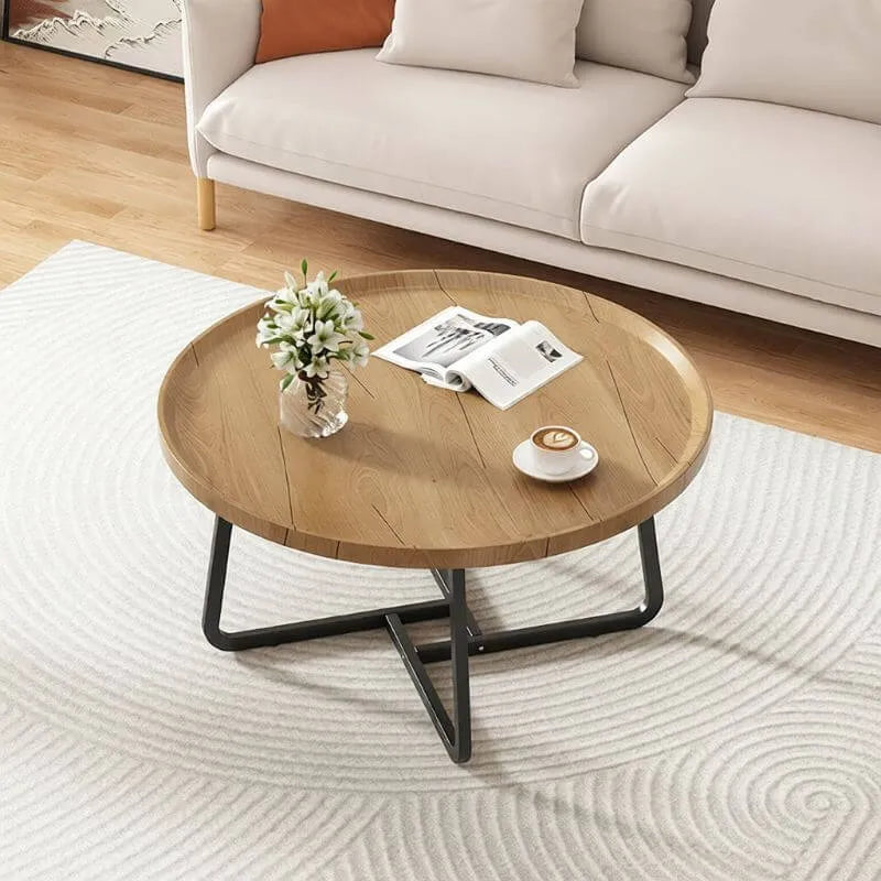 Modern Round Tray-Top Coffee Tables with Steel Base