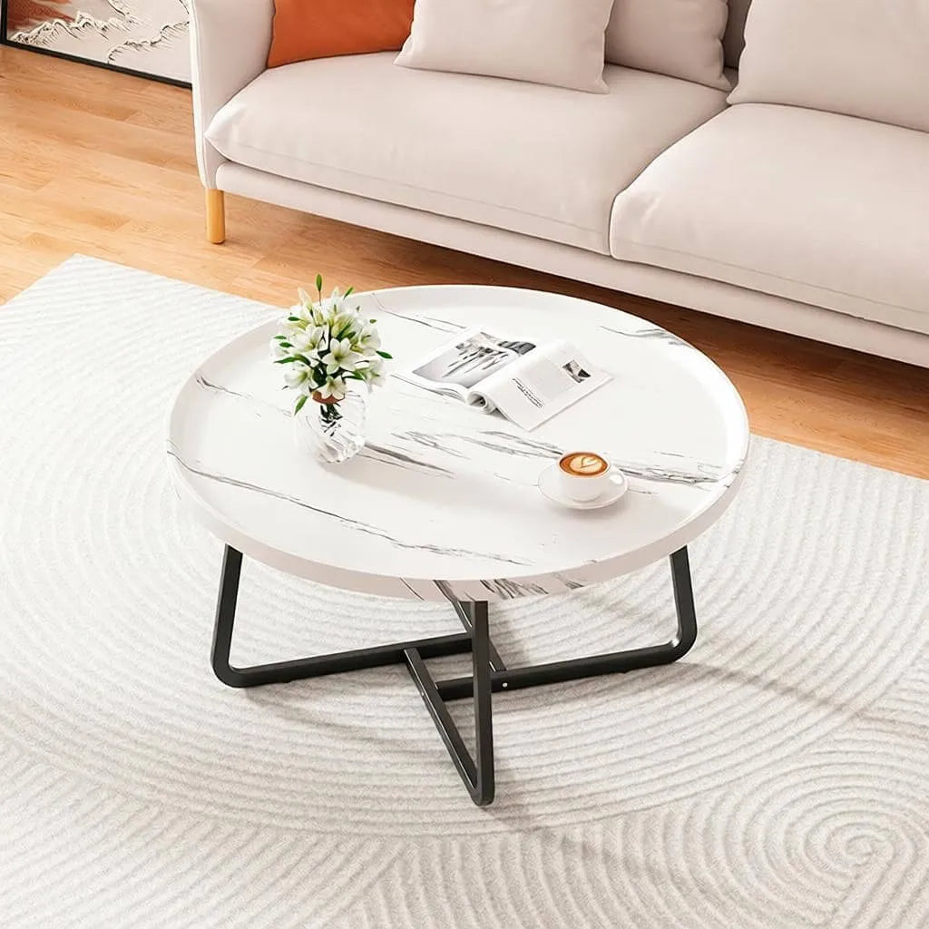 Modern Round Tray-Top Coffee Tables with Steel Base