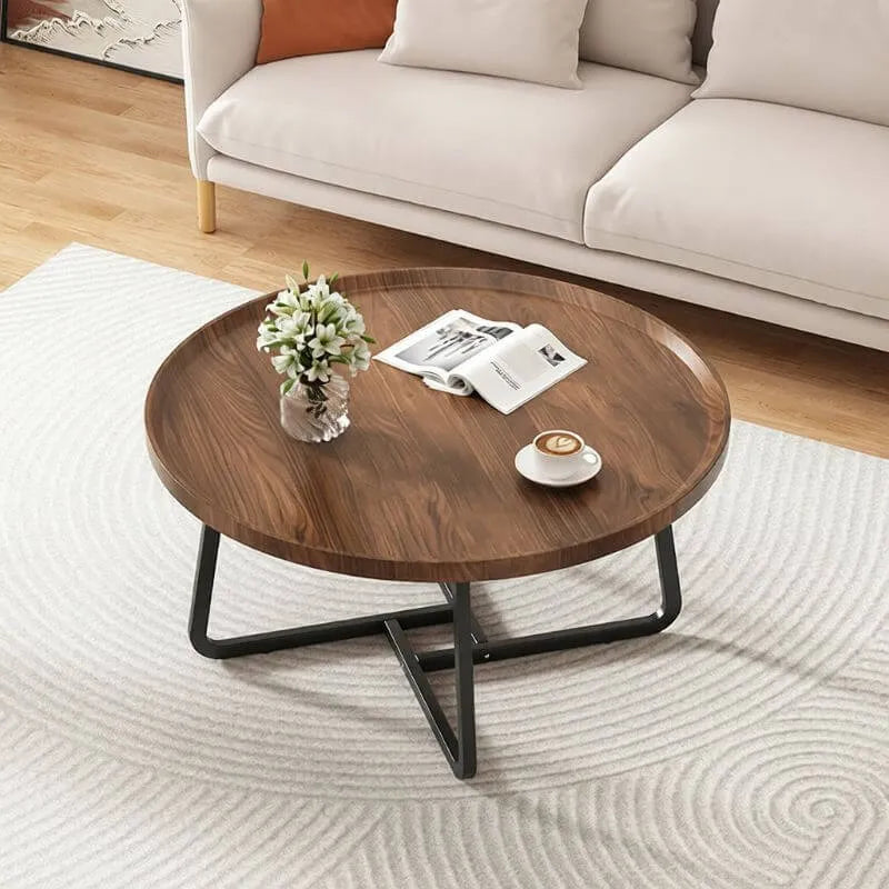 Modern Round Tray-Top Coffee Tables with Steel Base