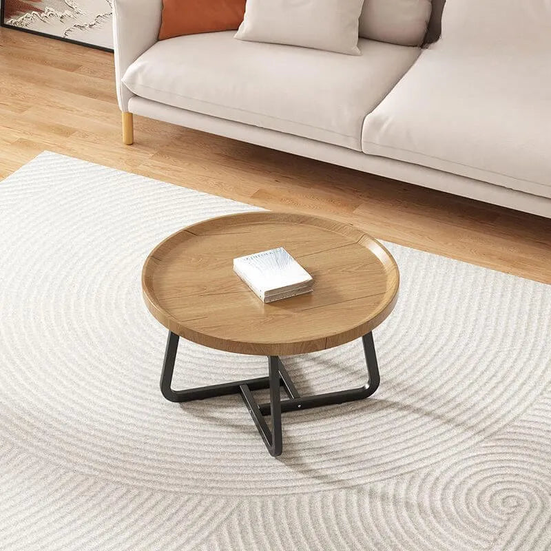 Modern Round Tray-Top Coffee Tables with Steel Base