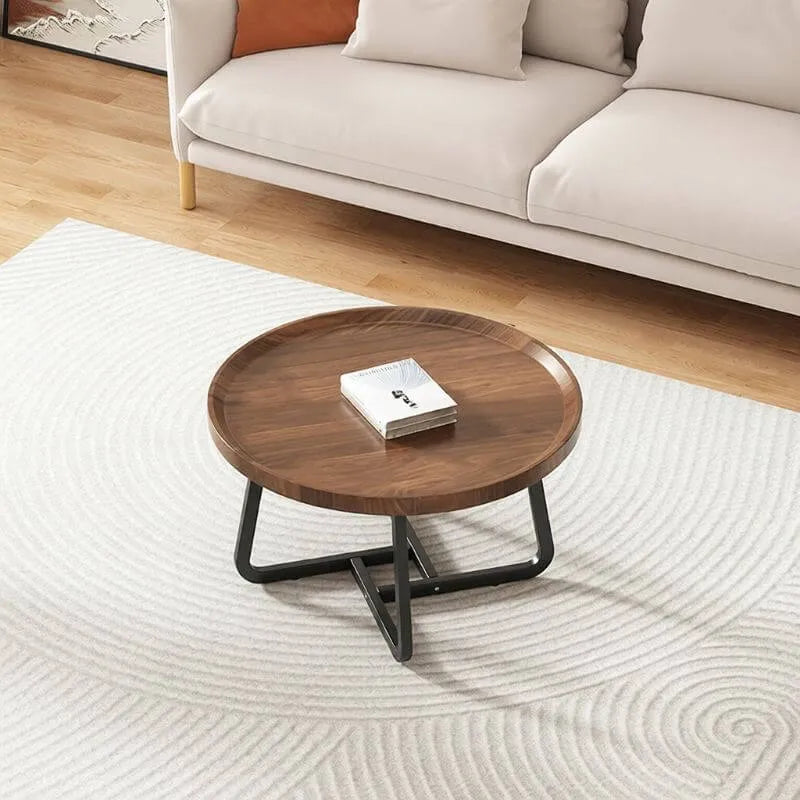 Modern Round Tray-Top Coffee Tables with Steel Base