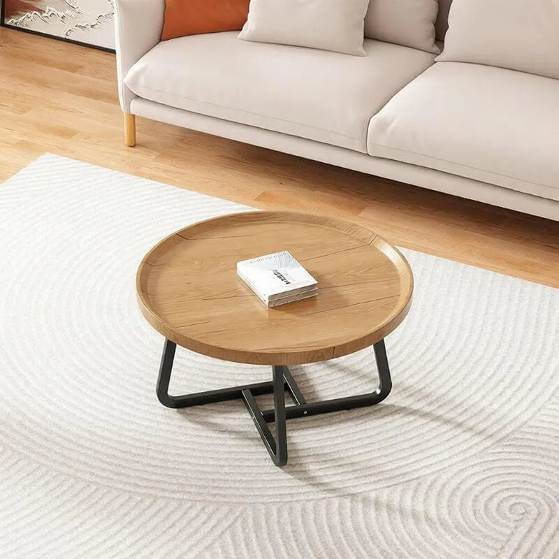 Modern Round Tray-Top Coffee Tables with Steel Base