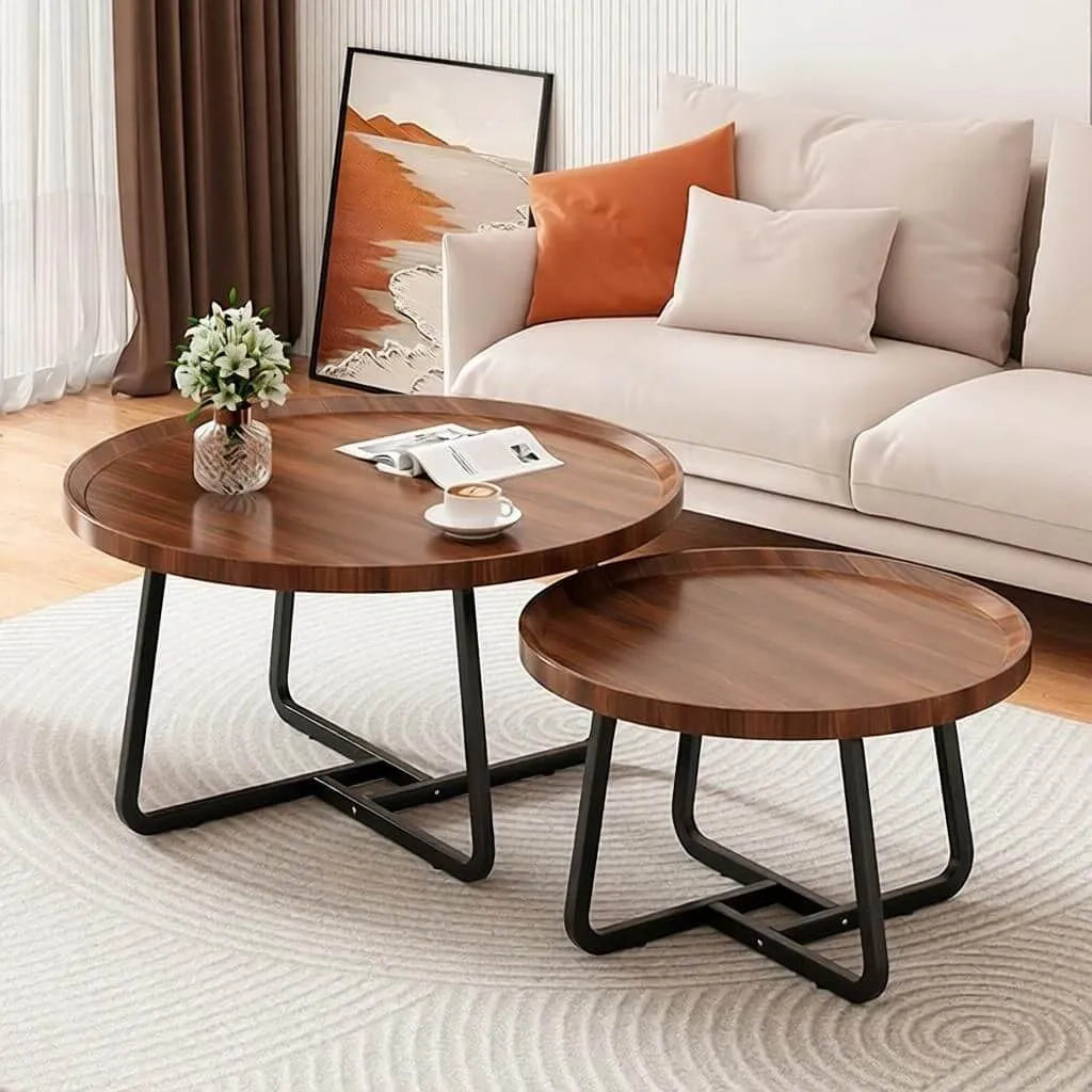 Modern Round Tray-Top Coffee Tables with Steel Base Main Product Image