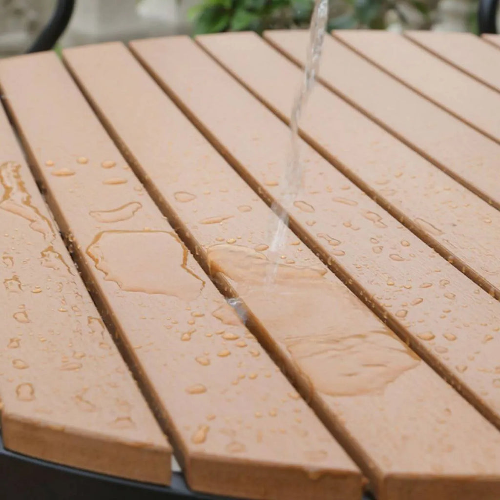 Modern Round Waterproof Wood & Metal Outdoor Coffee Table
