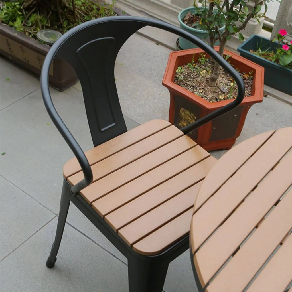Modern Round Waterproof Wood & Metal Outdoor Coffee Table