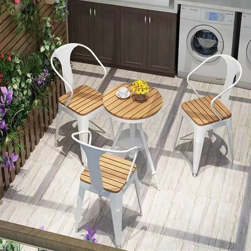 Modern Round Waterproof Wood & Metal Outdoor Coffee Table