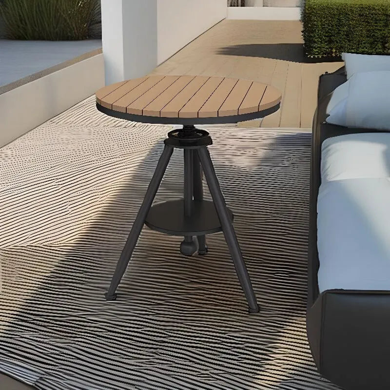 Modern Round Waterproof Wood & Metal Outdoor Coffee Table