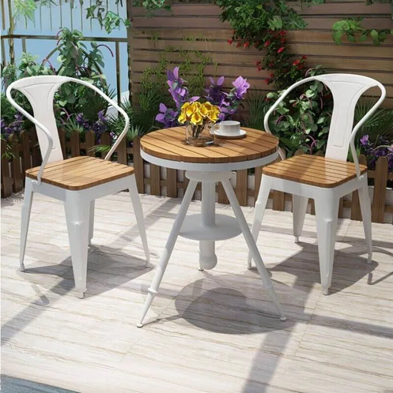 Modern Round Waterproof Wood & Metal Outdoor Coffee Table Main Product Image