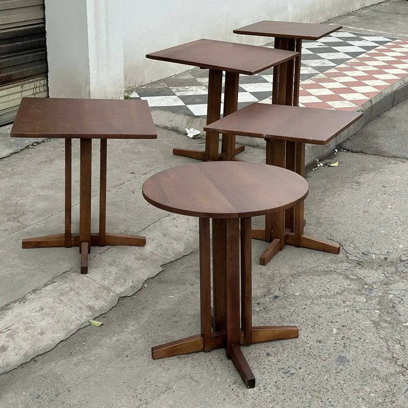 Modern Round Wood Coffee Table – Brown Indoor Outdoor Accent Table