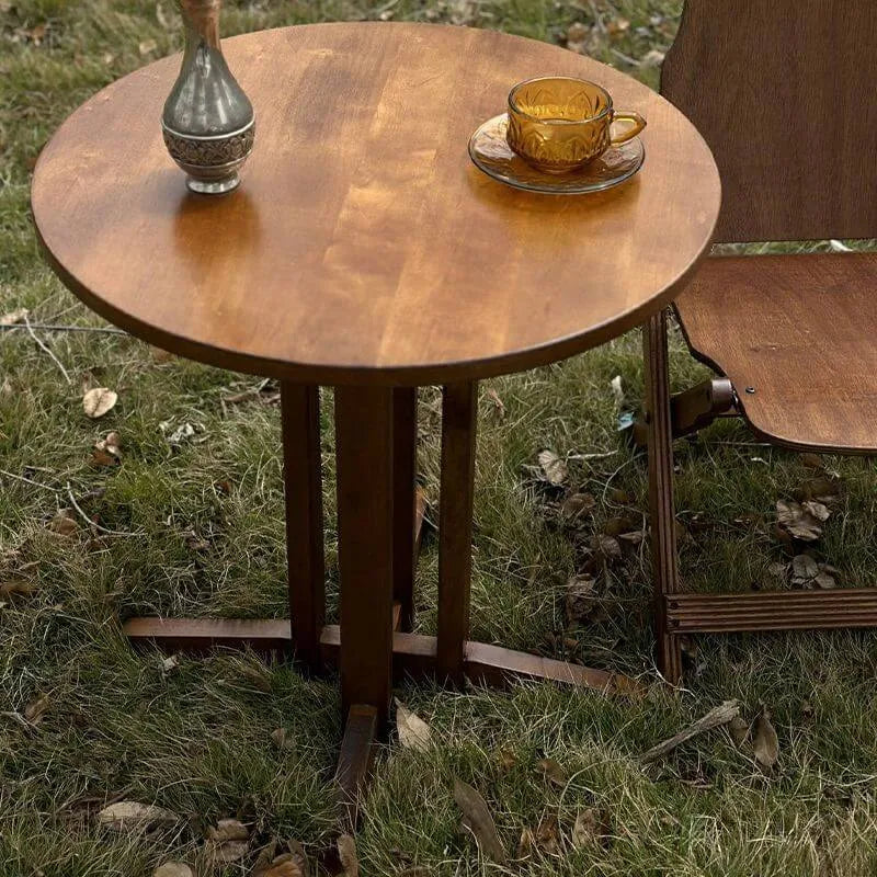 Modern Round Wood Coffee Table – Brown Indoor Outdoor Accent Table