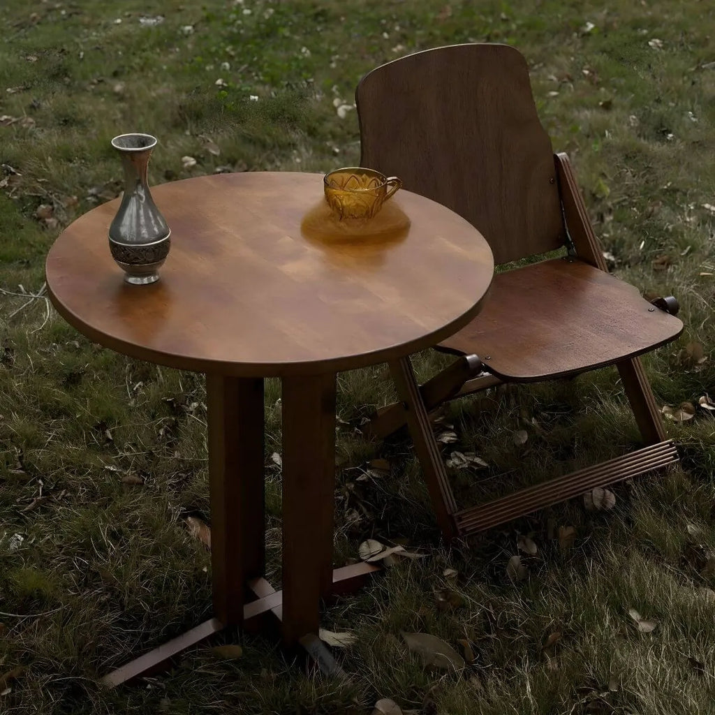 Modern Round Wood Coffee Table – Brown Indoor Outdoor Accent Table