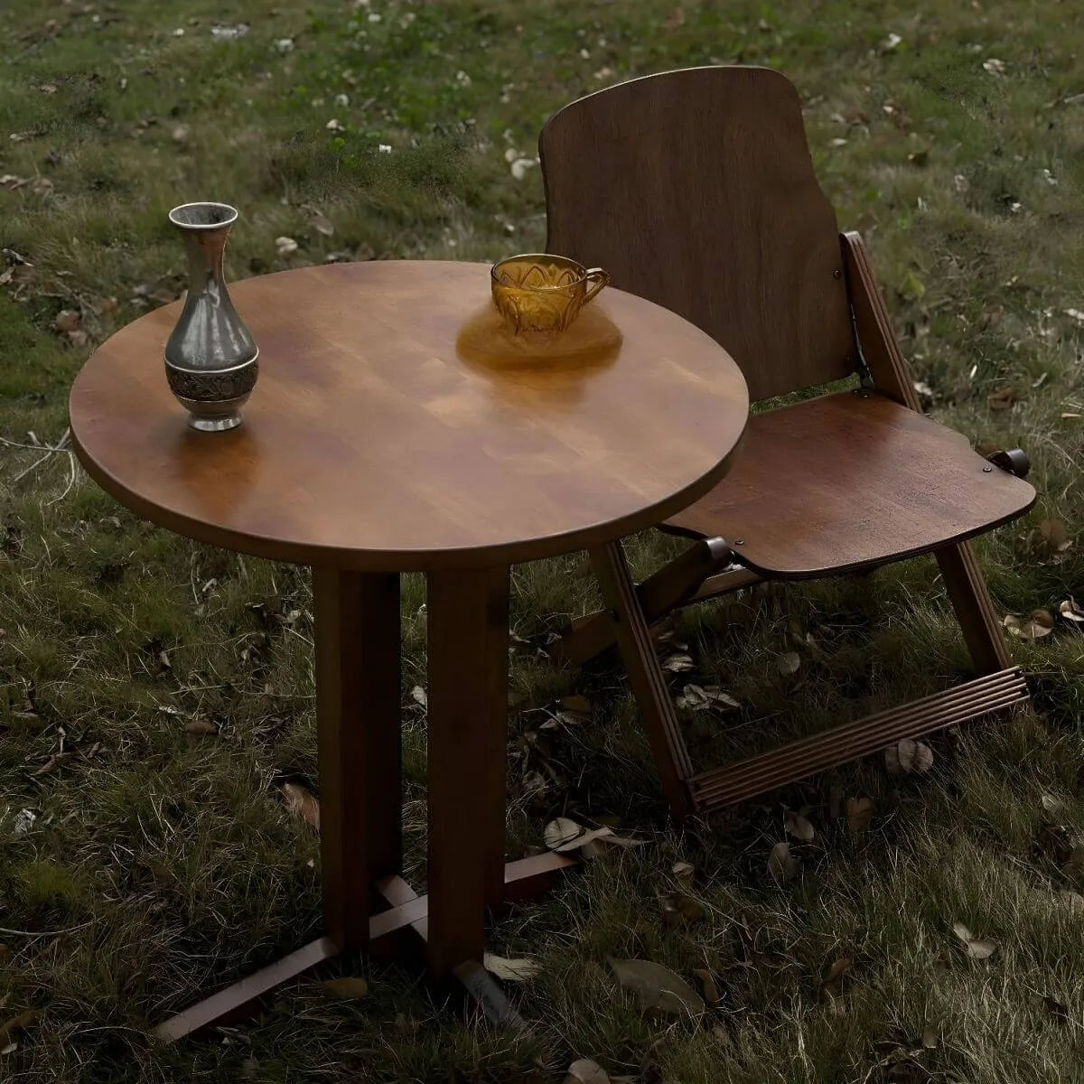 Modern Round Wood Coffee Table – Brown Indoor Outdoor Accent Table