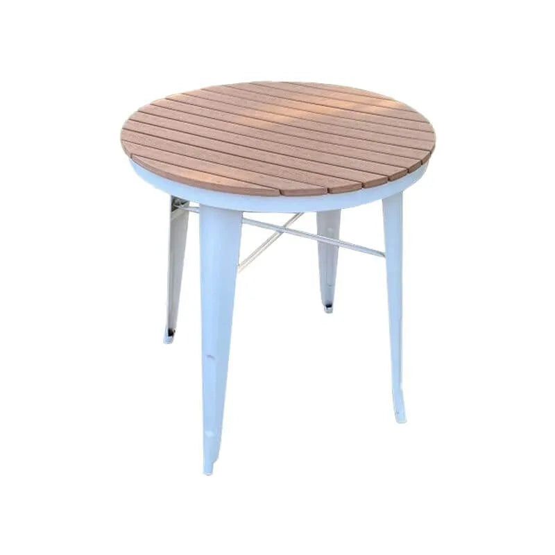 Modern Round Wood & Metal Outdoor Coffee Table – Brown Top with Black or White Frame