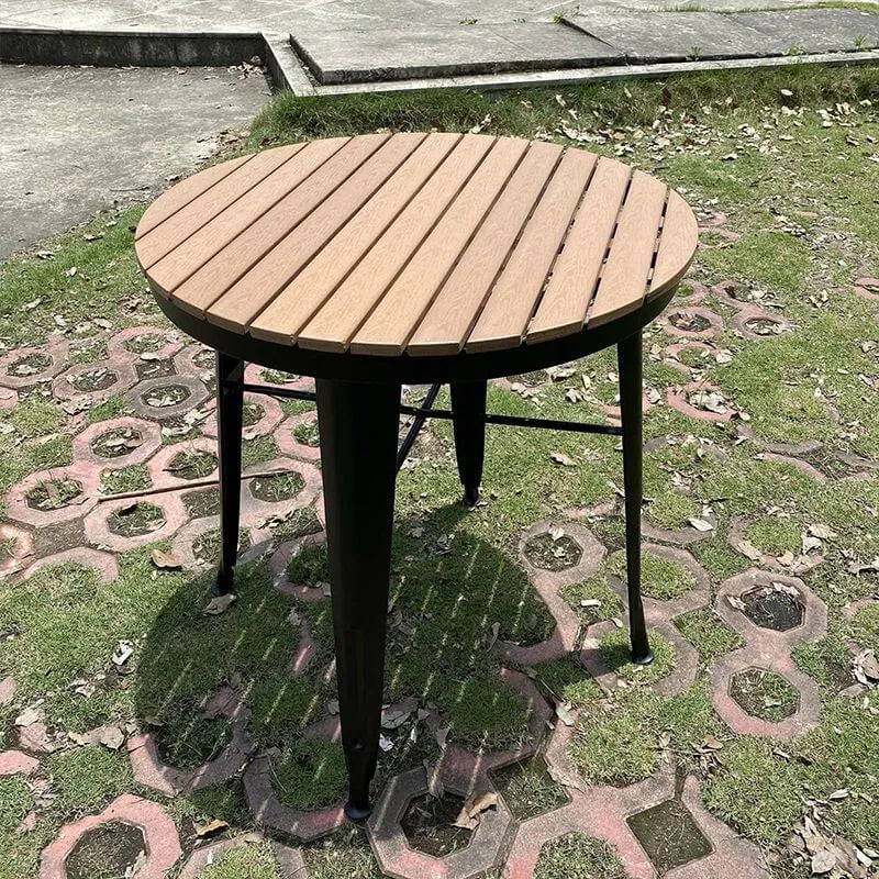 Modern Round Wood & Metal Outdoor Coffee Table – Brown Top with Black or White Frame