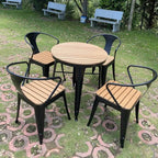 Modern Round Wood & Metal Outdoor Coffee Table – Brown Top with Black or White Frame