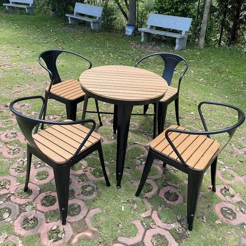 Modern Round Wood & Metal Outdoor Coffee Table – Brown Top with Black or White Frame