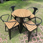Modern Round Wood & Metal Outdoor Coffee Table – Brown Top with Black or White Frame
