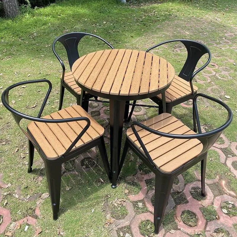 Modern Round Wood & Metal Outdoor Coffee Table – Brown Top with Black or White Frame