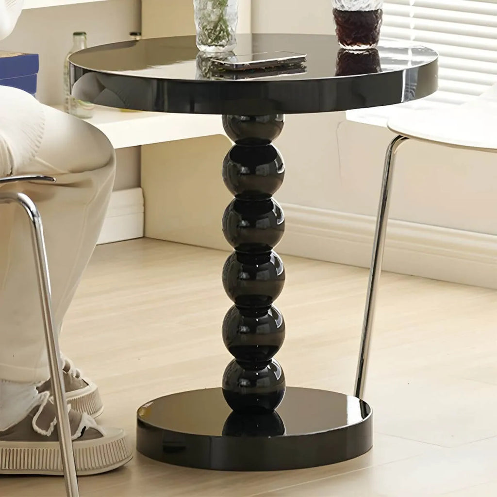 Modern Round Wood Side Table with Sculpted Pedestal Base