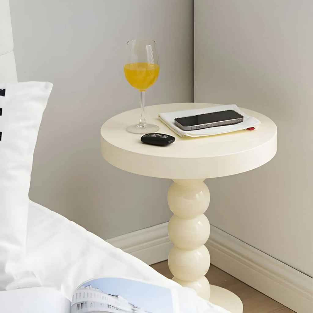 Modern Round Wood Side Table with Sculpted Pedestal Base