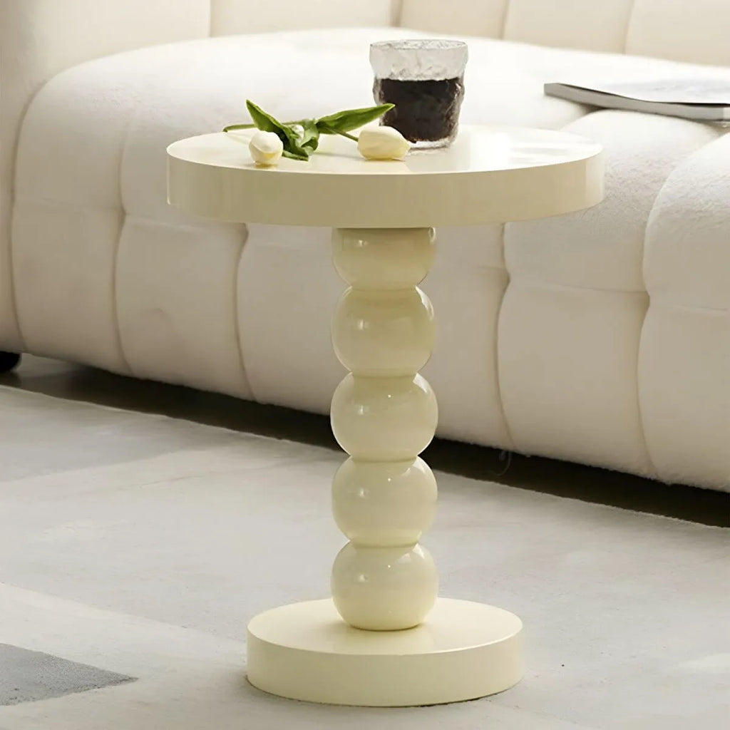 Modern Round Wood Side Table with Sculpted Pedestal Base