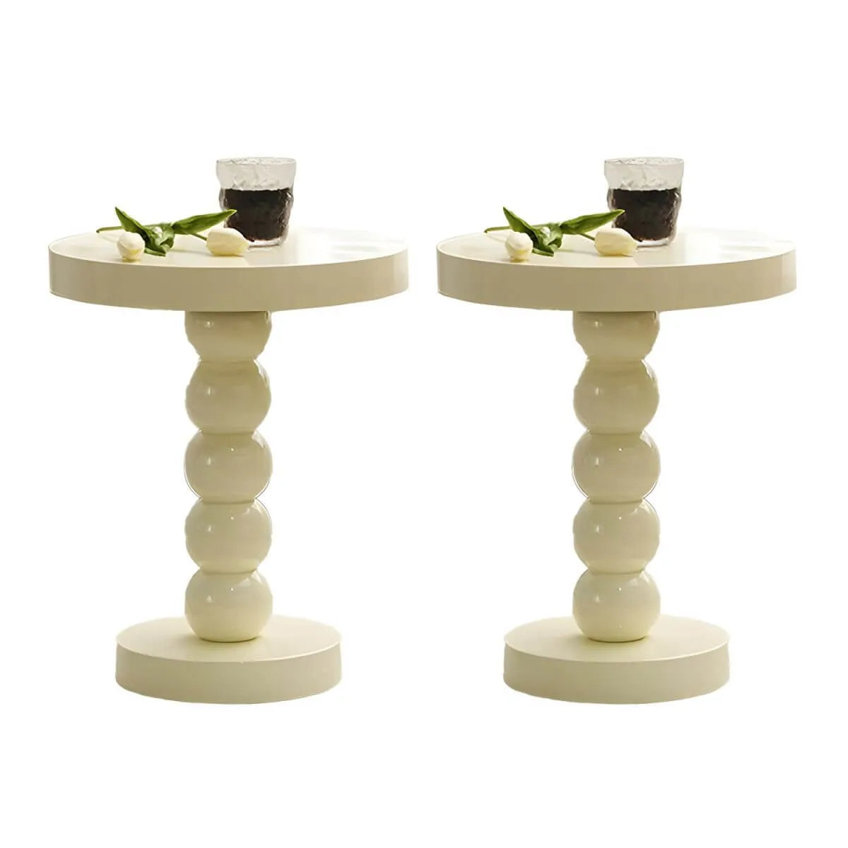 Modern Round Wood Side Table with Sculpted Pedestal Base