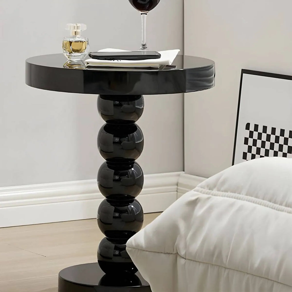 Modern Round Wood Side Table with Sculpted Pedestal Base