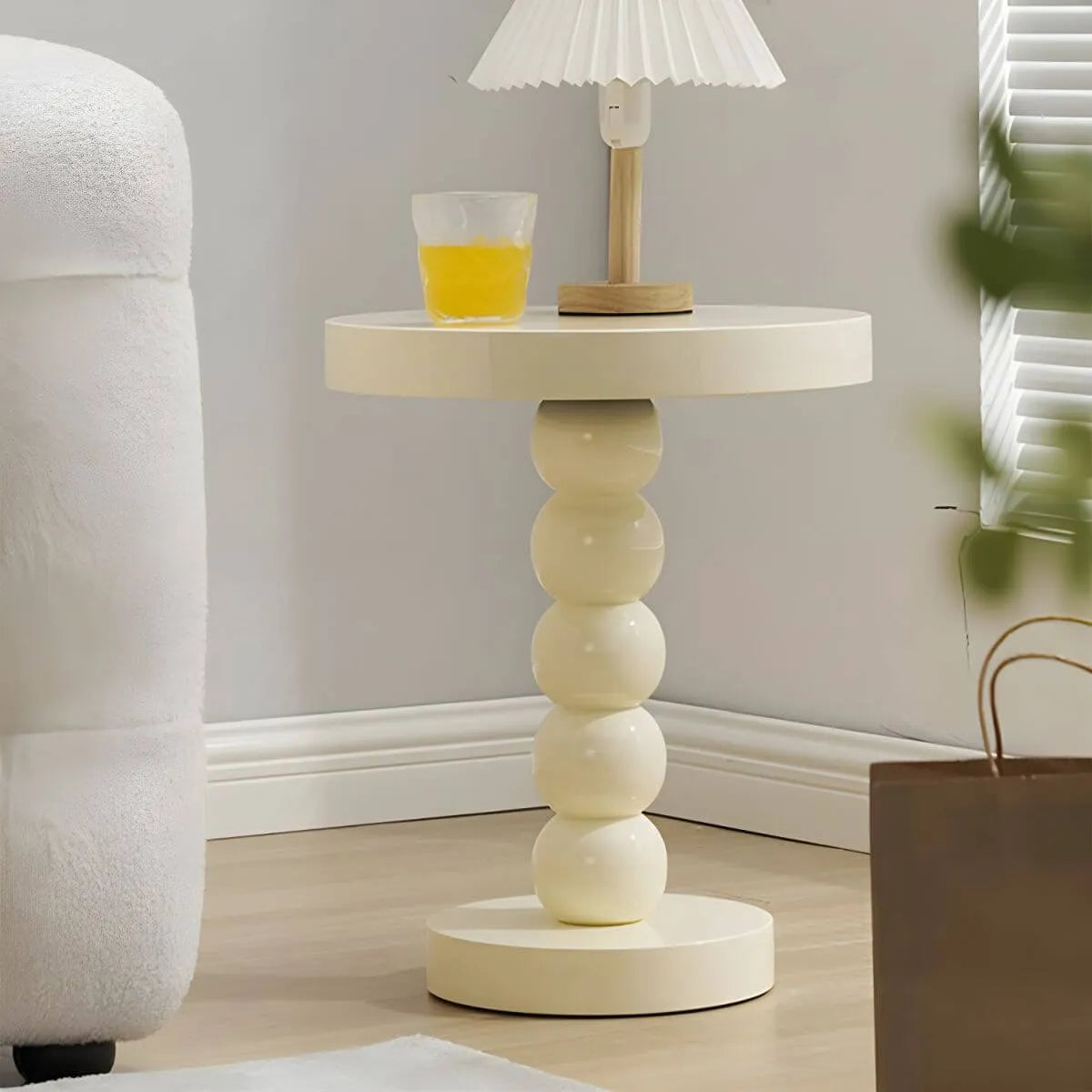 Modern Round Wood Side Table with Sculpted Pedestal Base Main Product Image