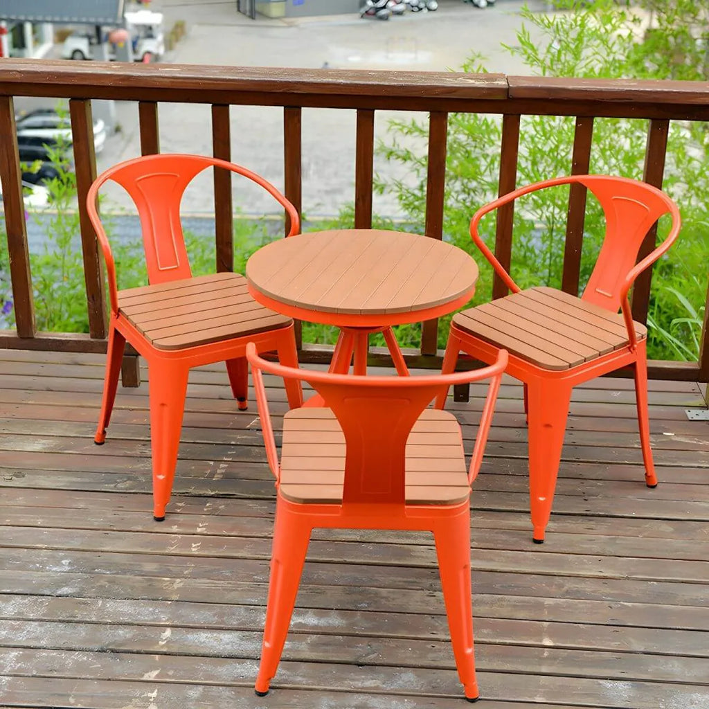 Modern Round Wood Top Coffee Table with Iron Frame