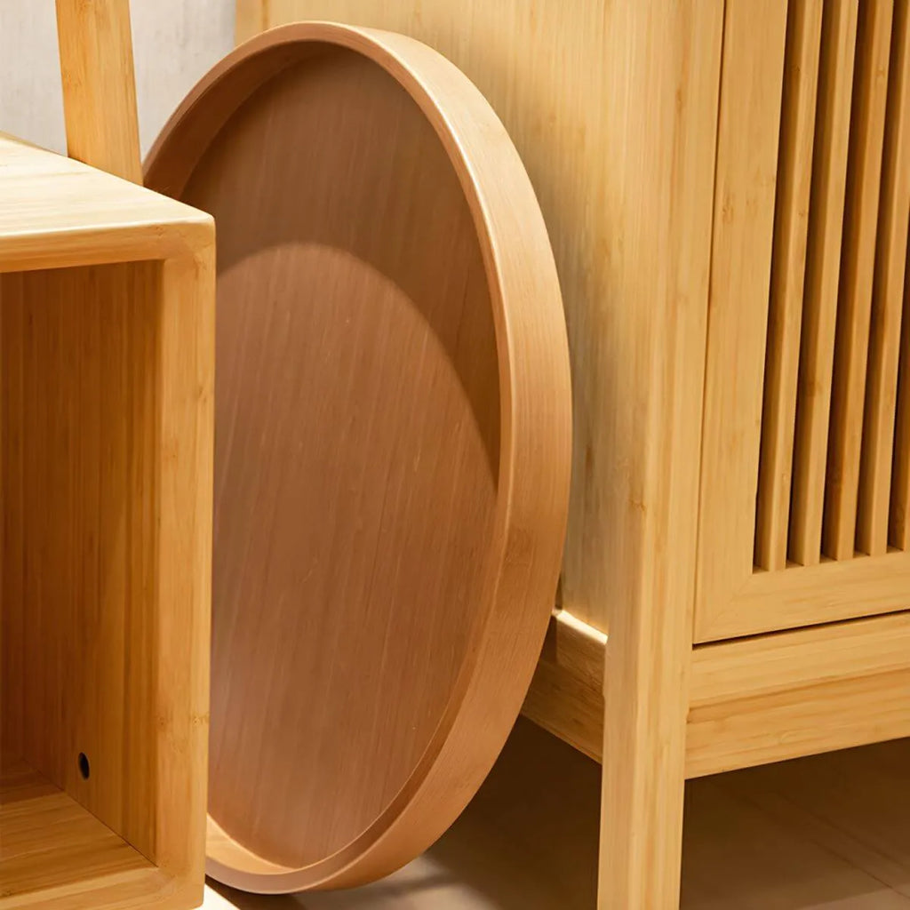 Modern Round Wooden Coffee Table with Foldable Metal Legs