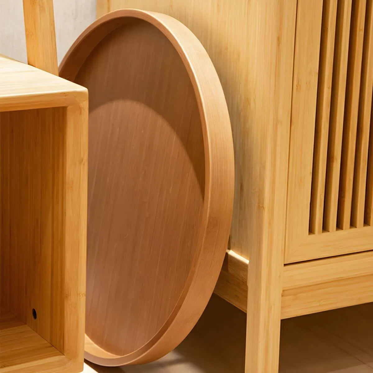 Modern Round Wooden Coffee Table with Foldable Metal Legs