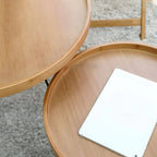 Modern Round Wooden Coffee Table with Foldable Metal Legs
