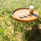 Modern Round Wooden Coffee Table with Foldable Metal Legs