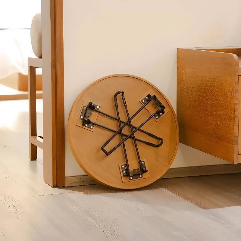Modern Round Wooden Coffee Table with Foldable Metal Legs